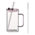 1 Pcs Pink Glass Straw Cup, 4 Colors Square Glass Cup With Straw And Lid, High Borosilicate Glass Cup, Milk Cup, Juice Cup, Cold Drink Cup, Coffee Cup, Tea Cup, Office Cup, Gift Cup
