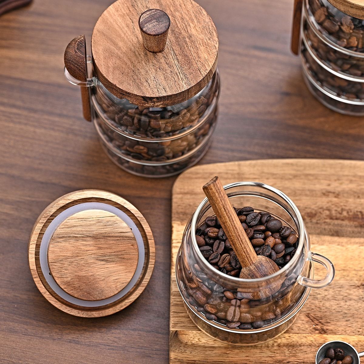 1 Pcs 15 OZ Glass Coffee Jars With Spoons, Candy Jars, Biscuit Jars, Storage Jars, Tea Jars, Snack Jars, Seasoning Jars, Salt Jars, Pepper Jars