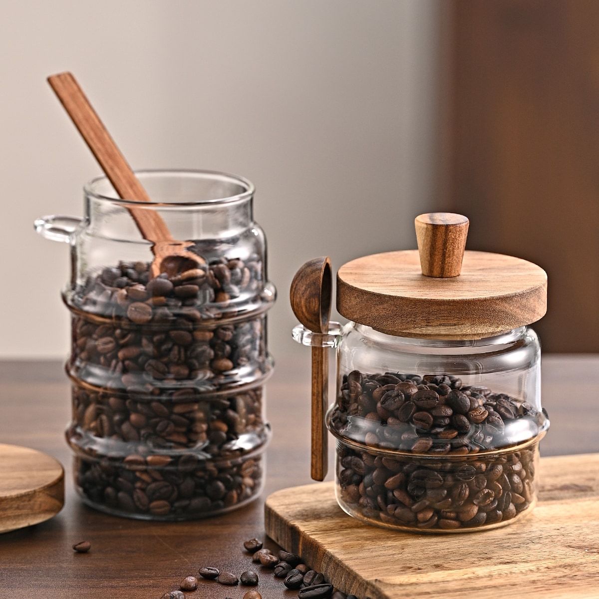 1 Pcs 15 OZ Glass Coffee Jars With Spoons, Candy Jars, Biscuit Jars, Storage Jars, Tea Jars, Snack Jars, Seasoning Jars, Salt Jars, Pepper Jars