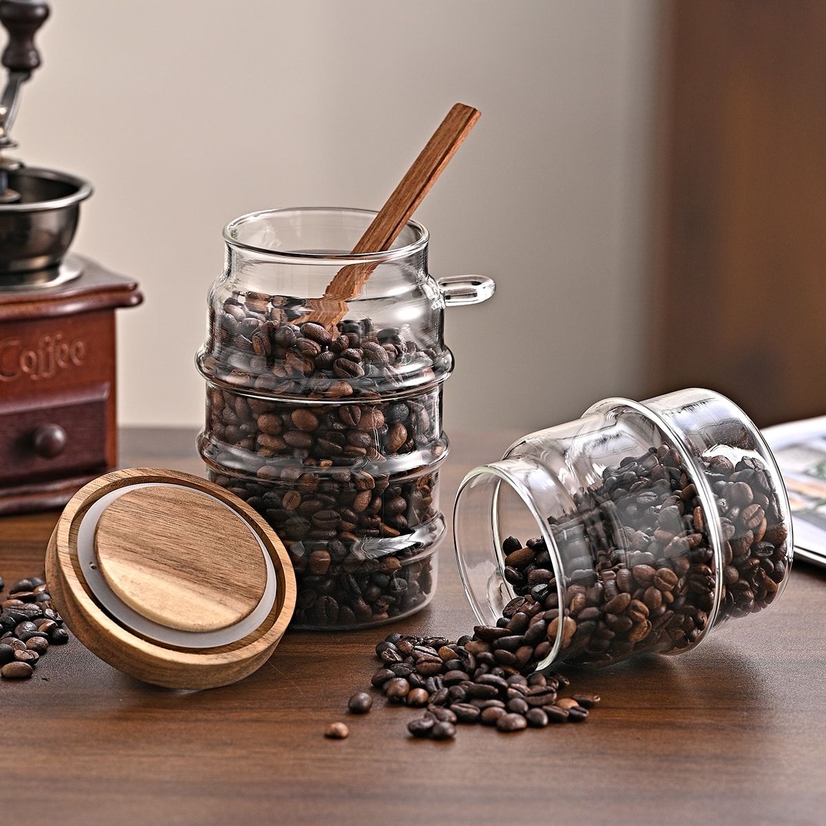 1 Pcs 15 OZ Glass Coffee Jars With Spoons, Candy Jars, Biscuit Jars, Storage Jars, Tea Jars, Snack Jars, Seasoning Jars, Salt Jars, Pepper Jars