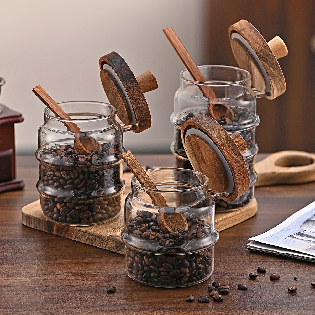 1 Pcs 15 OZ Glass Coffee Jars With Spoons, Candy Jars, Biscuit Jars, Storage Jars, Tea Jars, Snack Jars, Seasoning Jars, Salt Jars, Pepper Jars