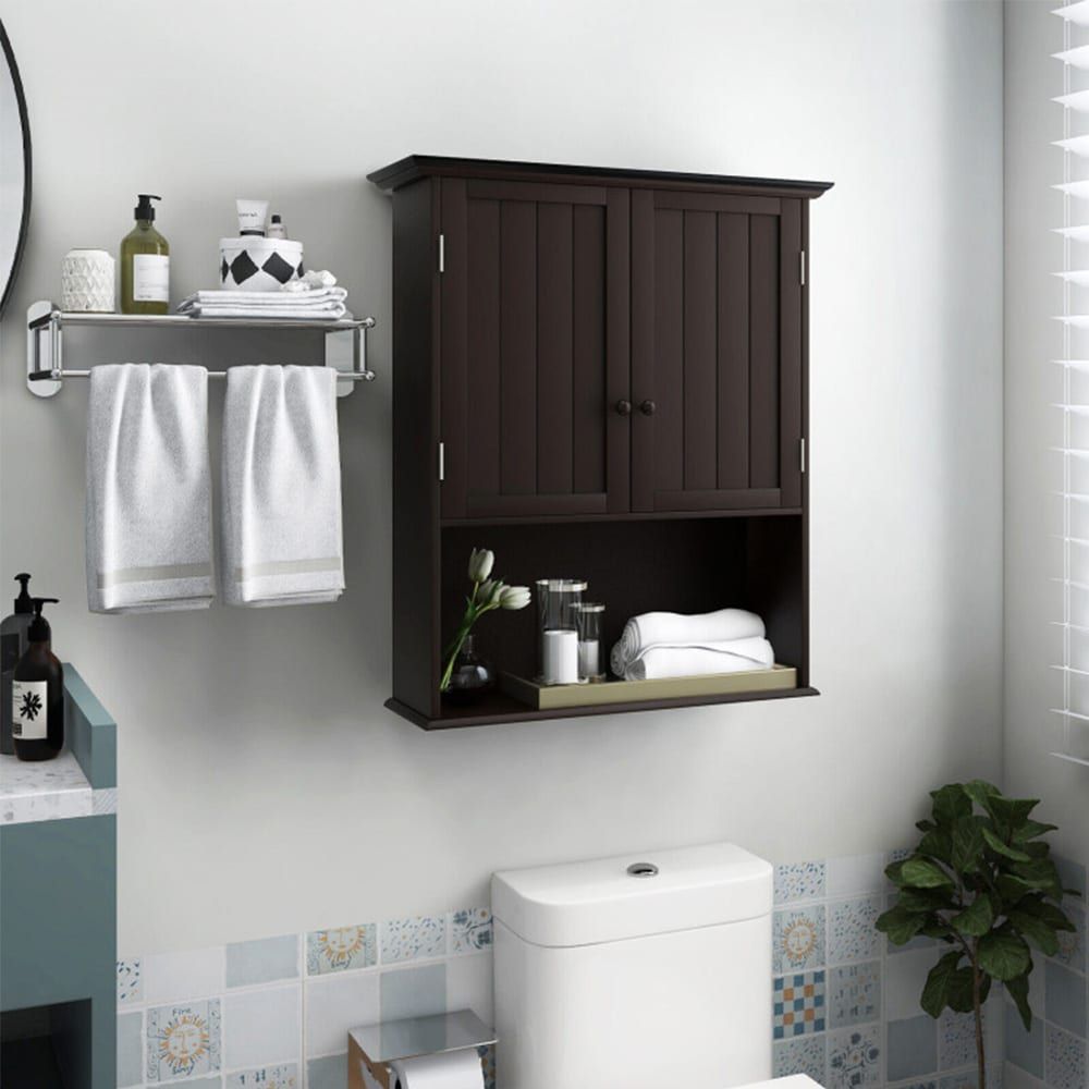 2-Door Wall Mount Bathroom Storage Cabinet with Open Shelf
