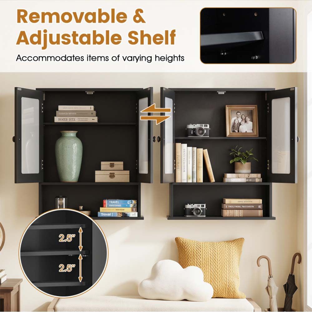 Double Door Wall-Mounted Bathroom Mirror Cabinet with Storage Shelf