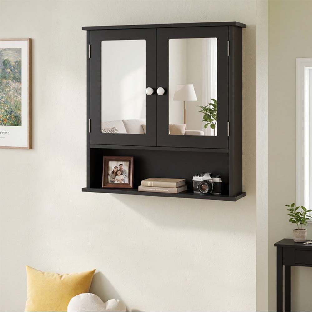 Double Door Wall-Mounted Bathroom Mirror Cabinet with Storage Shelf