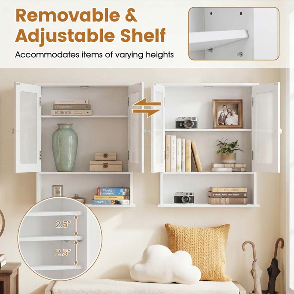 Double Door Wall-Mounted Bathroom Mirror Cabinet with Storage Shelf