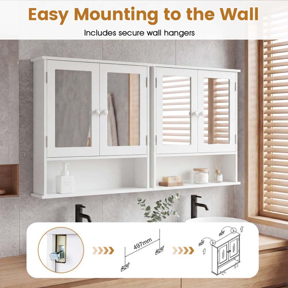Double Door Wall-Mounted Bathroom Mirror Cabinet with Storage Shelf
