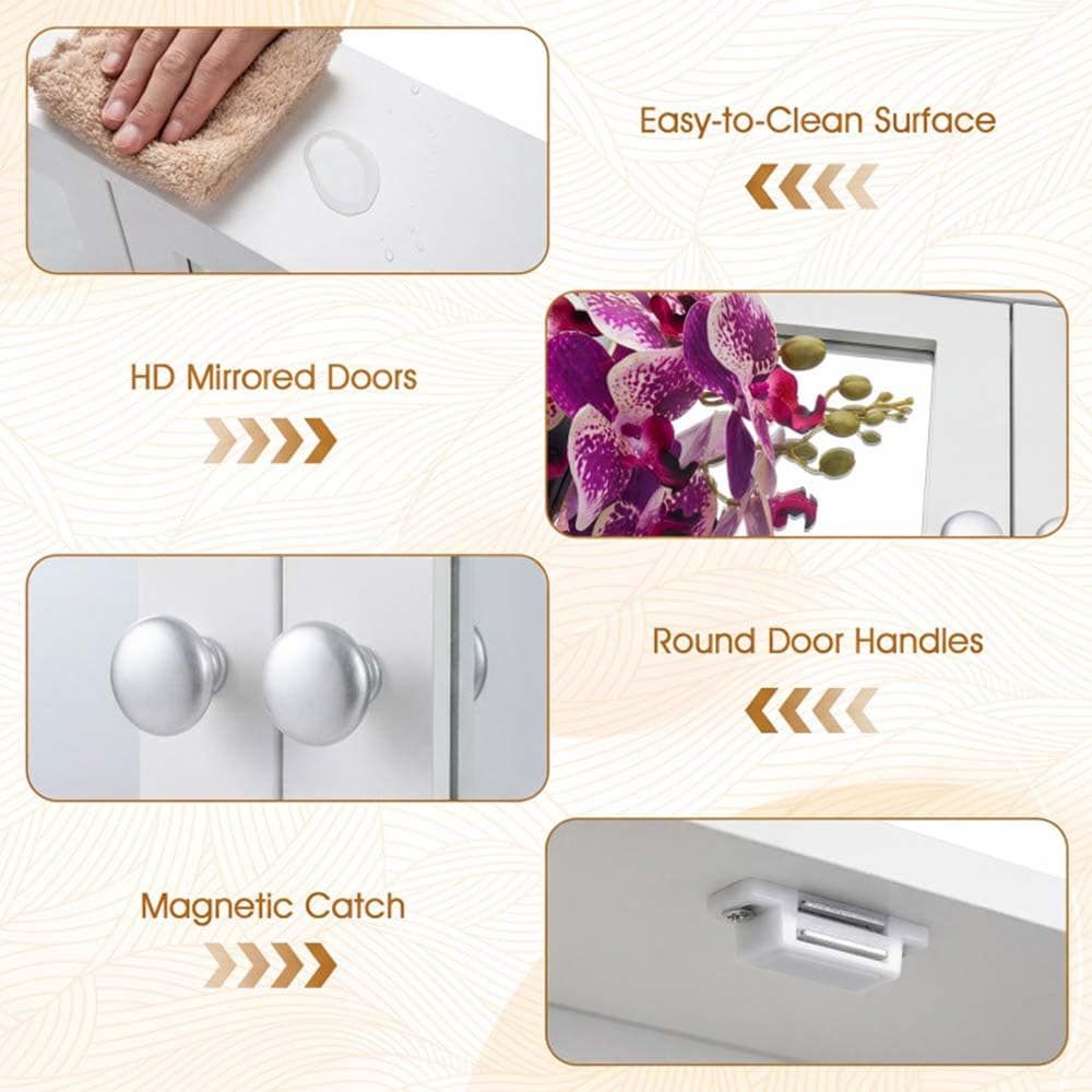 Double Door Wall-Mounted Bathroom Mirror Cabinet with Storage Shelf