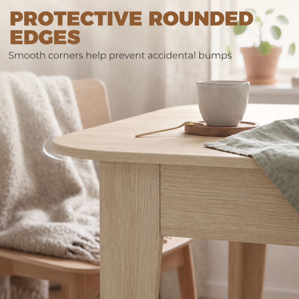 Extendable Oval Dining Table for 4-6, Farmhouse Expandable Kitchen Table, Round Edges, Oak