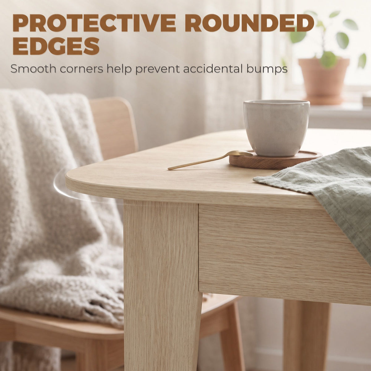 Extendable Oval Dining Table for 4-6, Farmhouse Expandable Kitchen Table, Round Edges, Oak