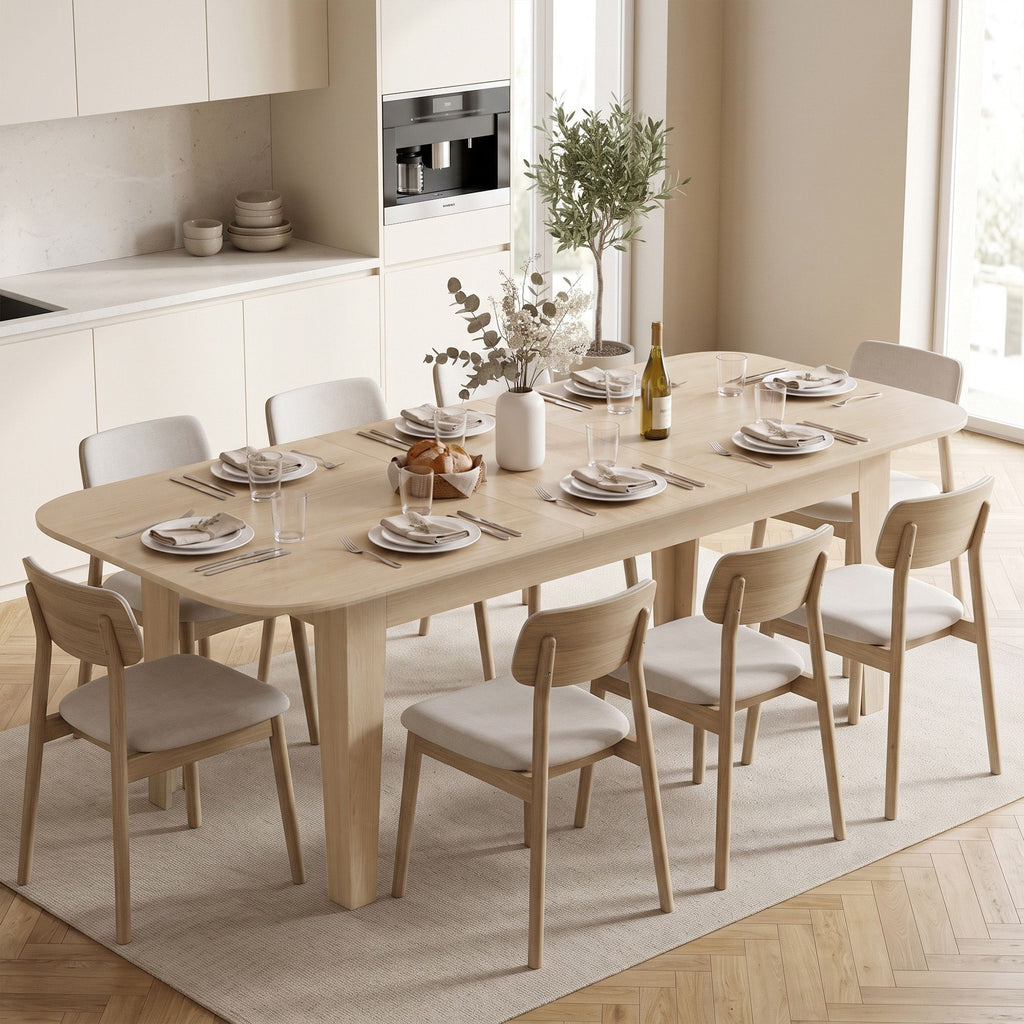 Extendable Oval Dining Table for 4-6, Farmhouse Expandable Kitchen Table, Round Edges, Oak