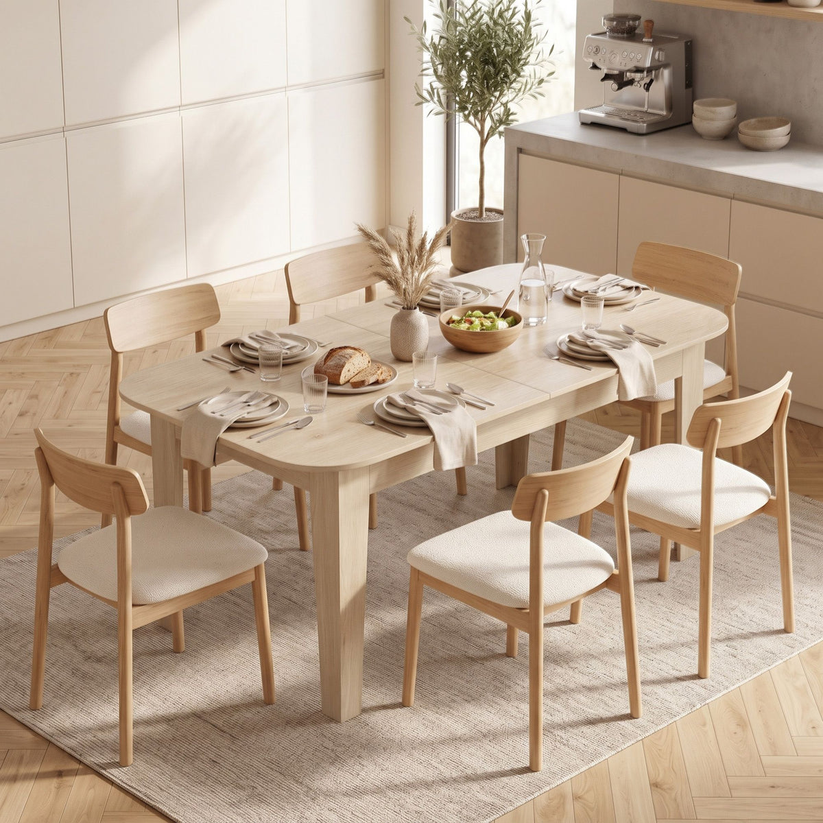 Extendable Oval Dining Table for 4-6, Farmhouse Expandable Kitchen Table, Round Edges, Oak