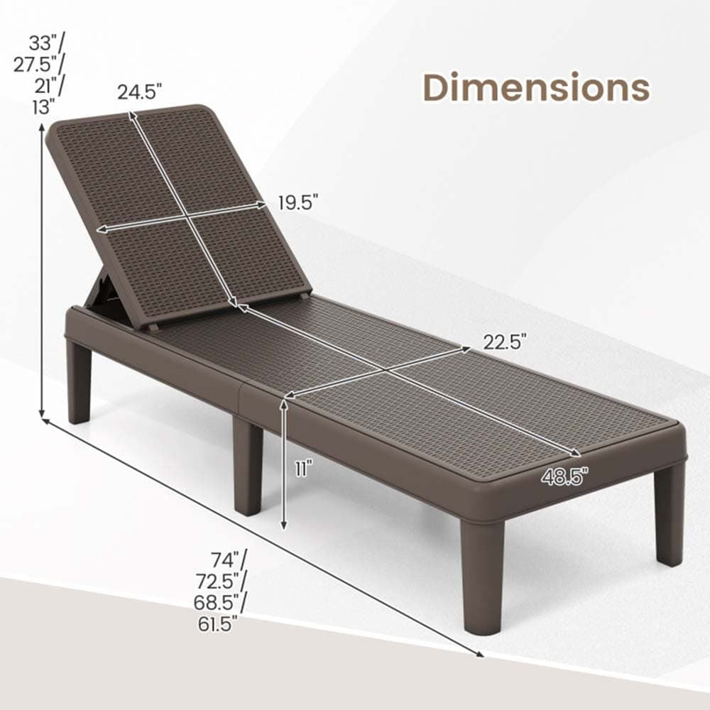 1PC Outdoor Chaise Lounger Chair with Waterproof Rattan Textured PP Surface and 330 lbs Capacity