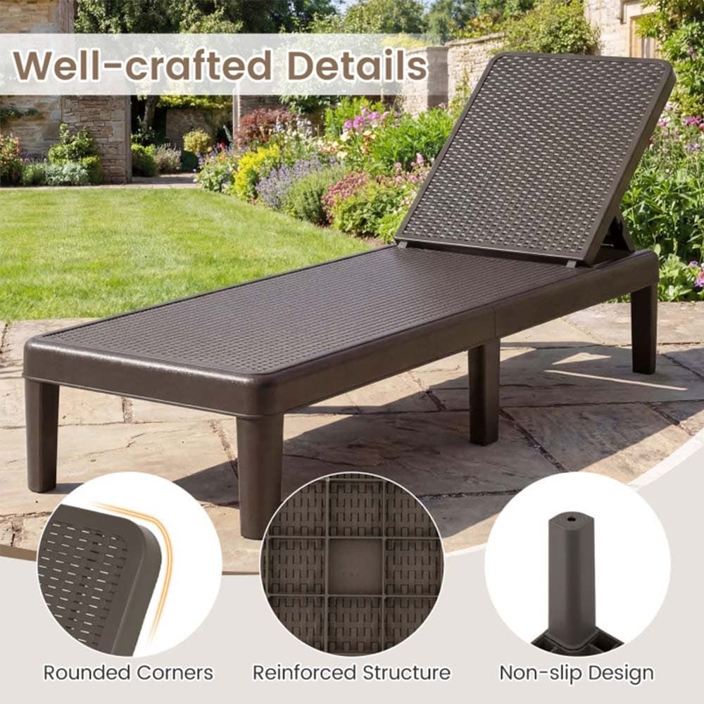 1PC Outdoor Chaise Lounger Chair with Waterproof Rattan Textured PP Surface and 330 lbs Capacity