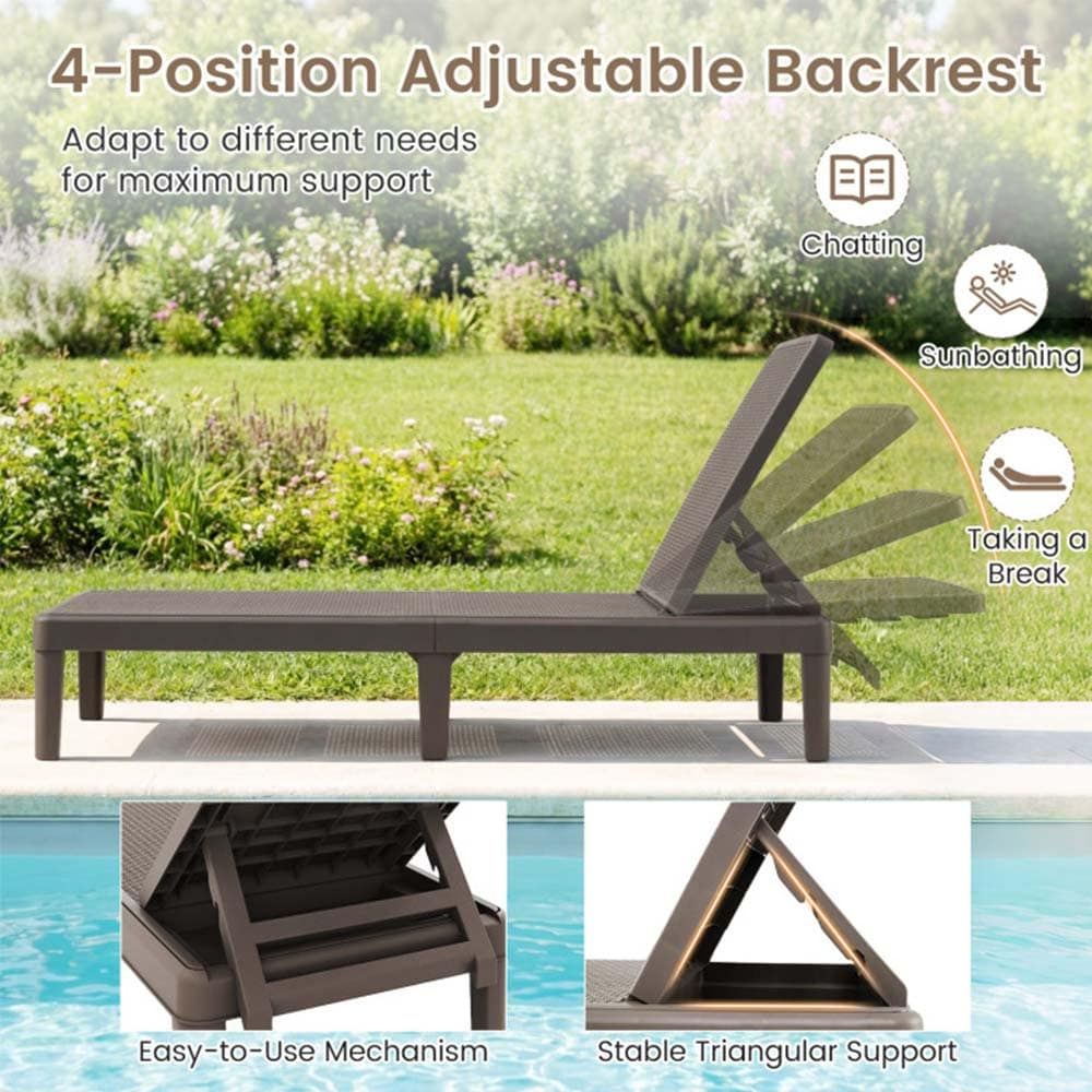 1PC Outdoor Chaise Lounger Chair with Waterproof Rattan Textured PP Surface and 330 lbs Capacity