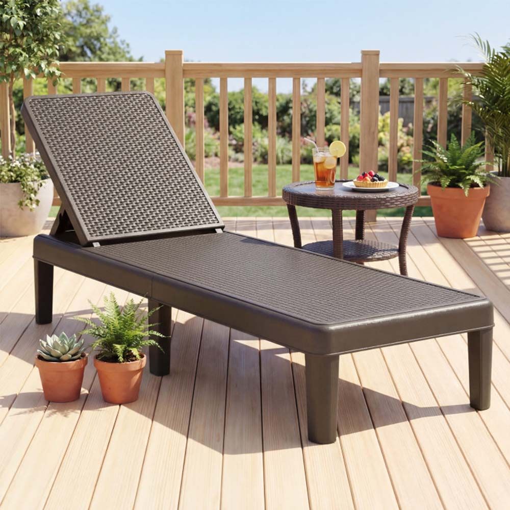 1PC Outdoor Chaise Lounger Chair with Waterproof Rattan Textured PP Surface and 330 lbs Capacity