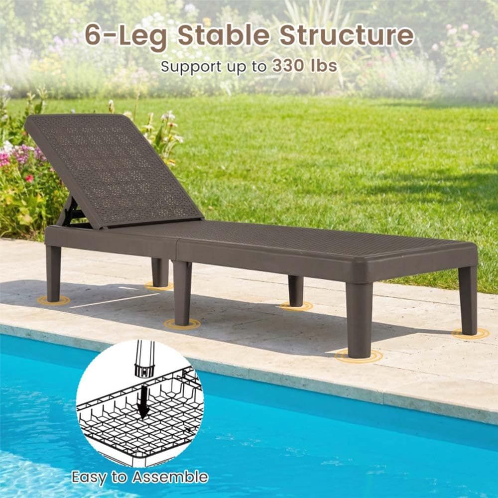 1PC Outdoor Chaise Lounger Chair with Waterproof Rattan Textured PP Surface and 330 lbs Capacity