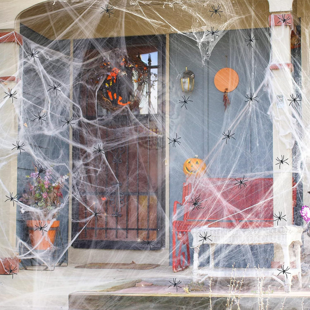 1000 sqft Spider Webs Halloween Decorations with 30 Fake Spiders
