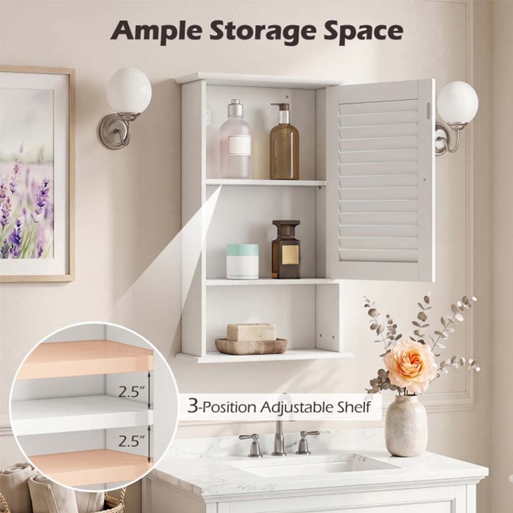 Bathroom Wall Mount Storage Cabinet Single Door with Height Adjustable Shelf