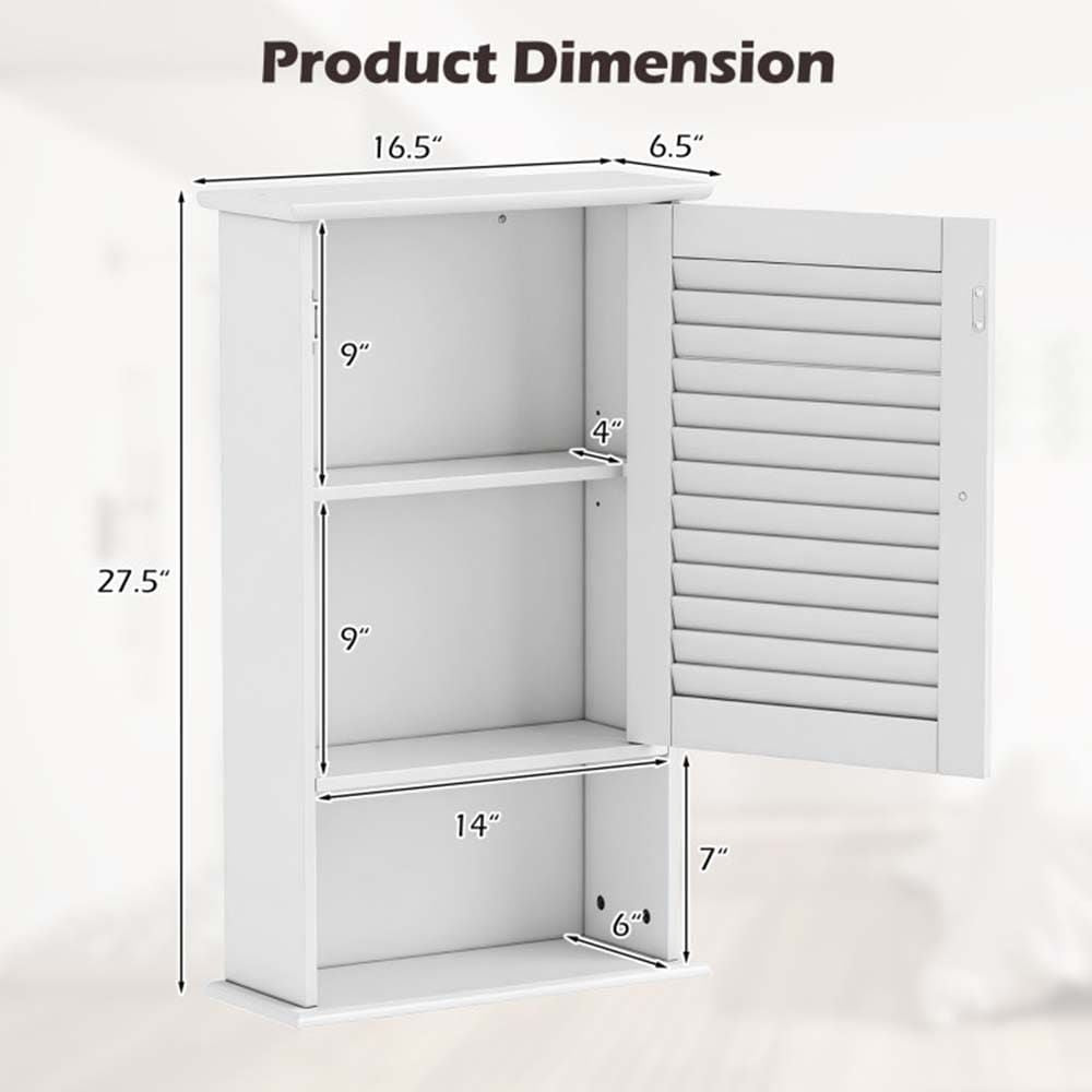 Bathroom Wall Mount Storage Cabinet Single Door with Height Adjustable Shelf