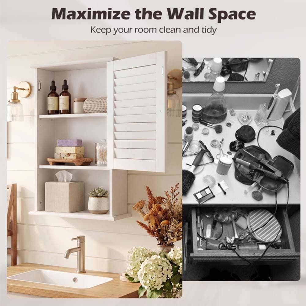 Bathroom Wall Mount Storage Cabinet Single Door with Height Adjustable Shelf
