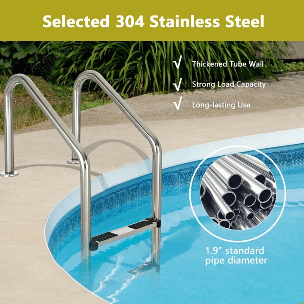 3-Step Stainless Steel Swimming Pool Ladder with Anti-Slip Step