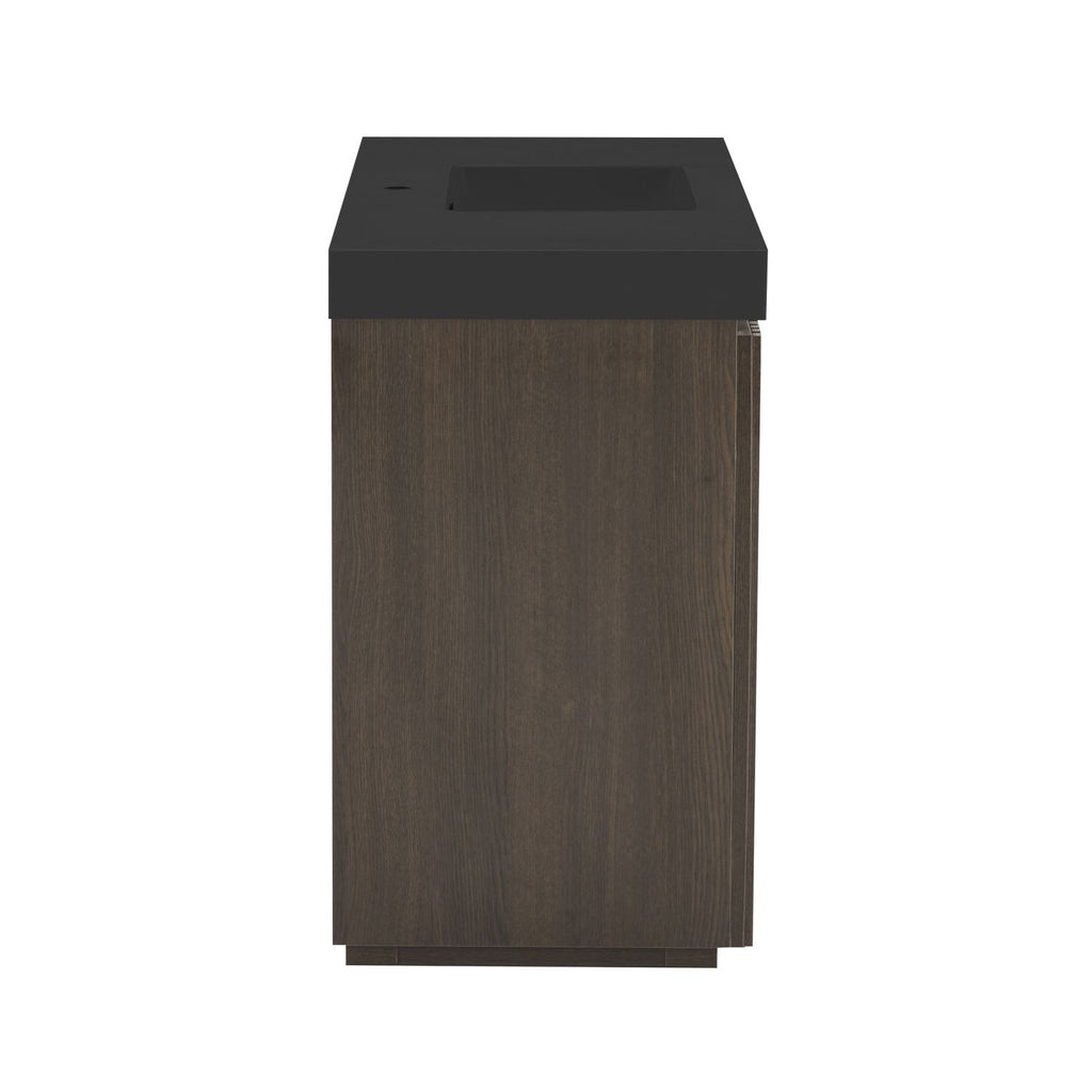 GALAN 48F" Smoked Oak Bathroom Vanity with Sink, Large Storage Freestanding Bathroom Vanity for Modern Bathroom, One-Piece Black Sink Basin without Drain and Faucet, KD