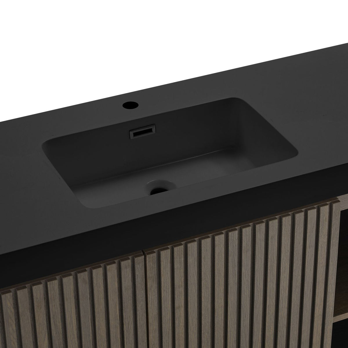 GALAN 48F" Smoked Oak Bathroom Vanity with Sink, Large Storage Freestanding Bathroom Vanity for Modern Bathroom, One-Piece Black Sink Basin without Drain and Faucet, KD