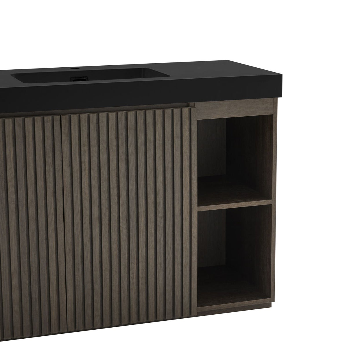 GALAN 48F" Smoked Oak Bathroom Vanity with Sink, Large Storage Freestanding Bathroom Vanity for Modern Bathroom, One-Piece Black Sink Basin without Drain and Faucet, KD
