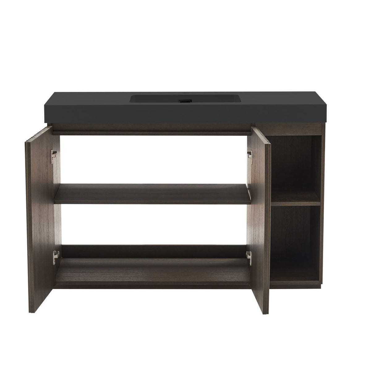 GALAN 48F" Smoked Oak Bathroom Vanity with Sink, Large Storage Freestanding Bathroom Vanity for Modern Bathroom, One-Piece Black Sink Basin without Drain and Faucet, KD