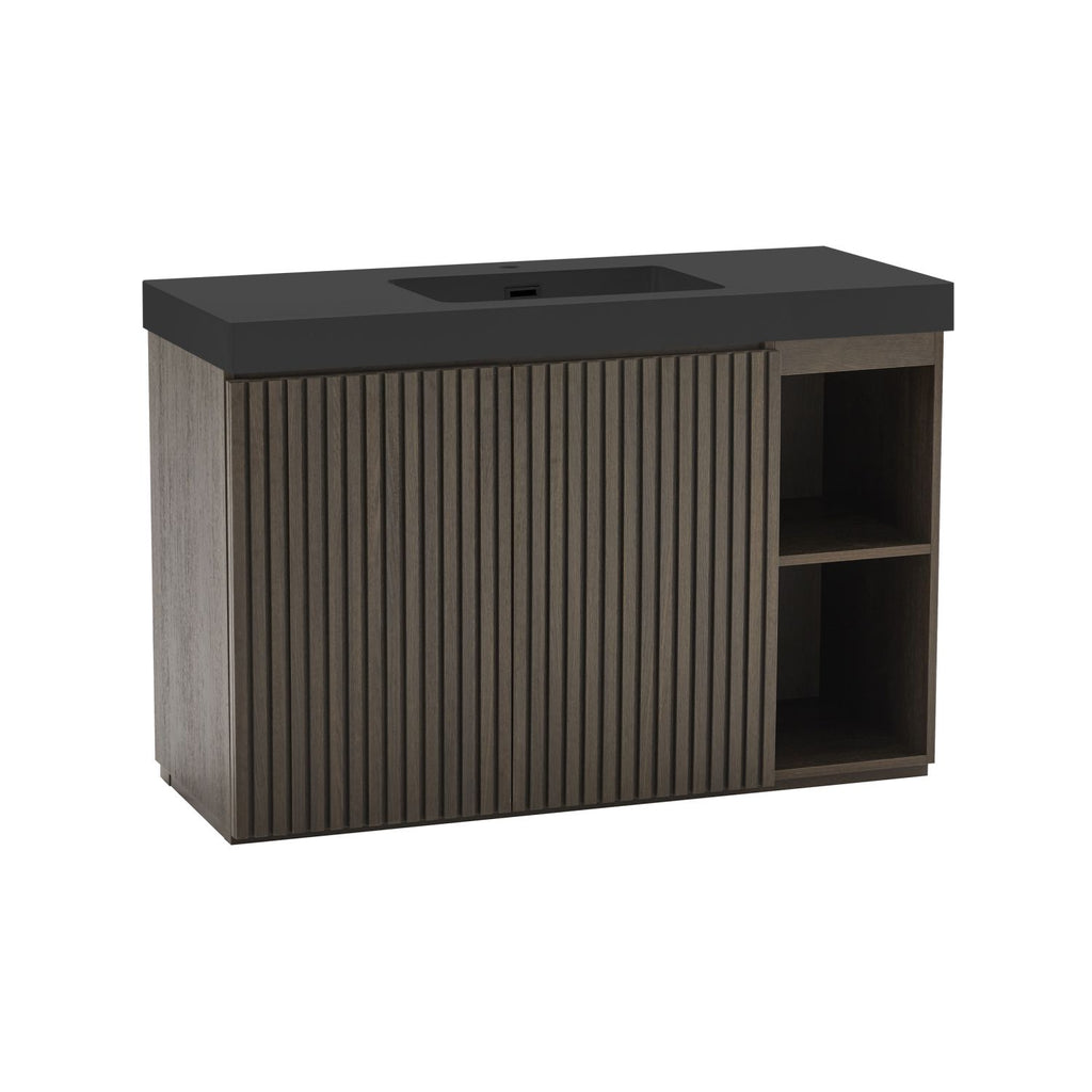 GALAN 48F" Smoked Oak Bathroom Vanity with Sink, Large Storage Freestanding Bathroom Vanity for Modern Bathroom, One-Piece Black Sink Basin without Drain and Faucet, KD