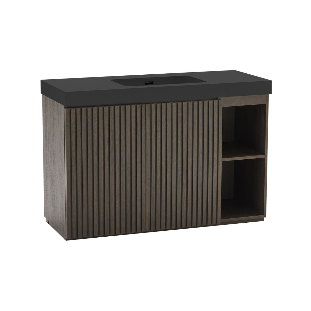 GALAN 48F" Smoked Oak Bathroom Vanity with Sink, Large Storage Freestanding Bathroom Vanity for Modern Bathroom, One-Piece Black Sink Basin without Drain and Faucet, KD