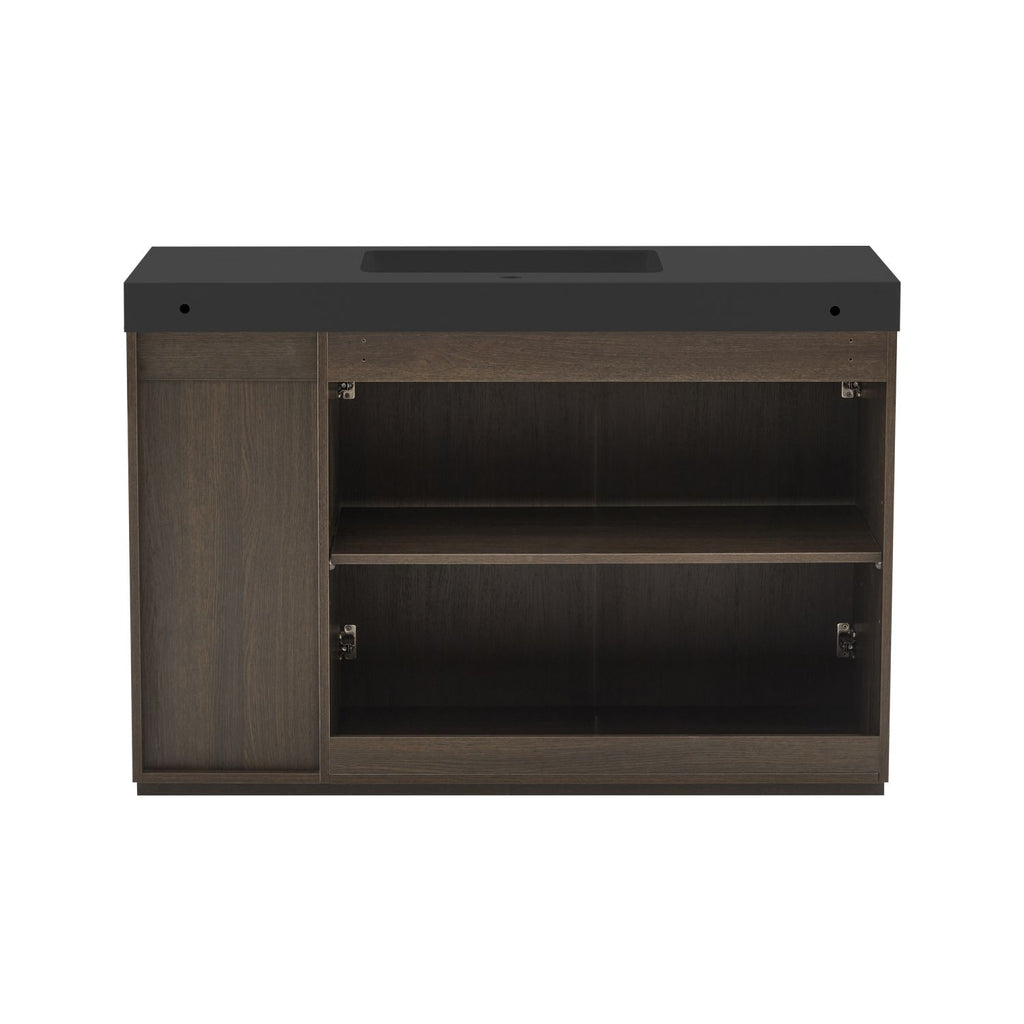 GALAN 48F" Smoked Oak Bathroom Vanity with Sink, Large Storage Freestanding Bathroom Vanity for Modern Bathroom, One-Piece Black Sink Basin without Drain and Faucet, KD