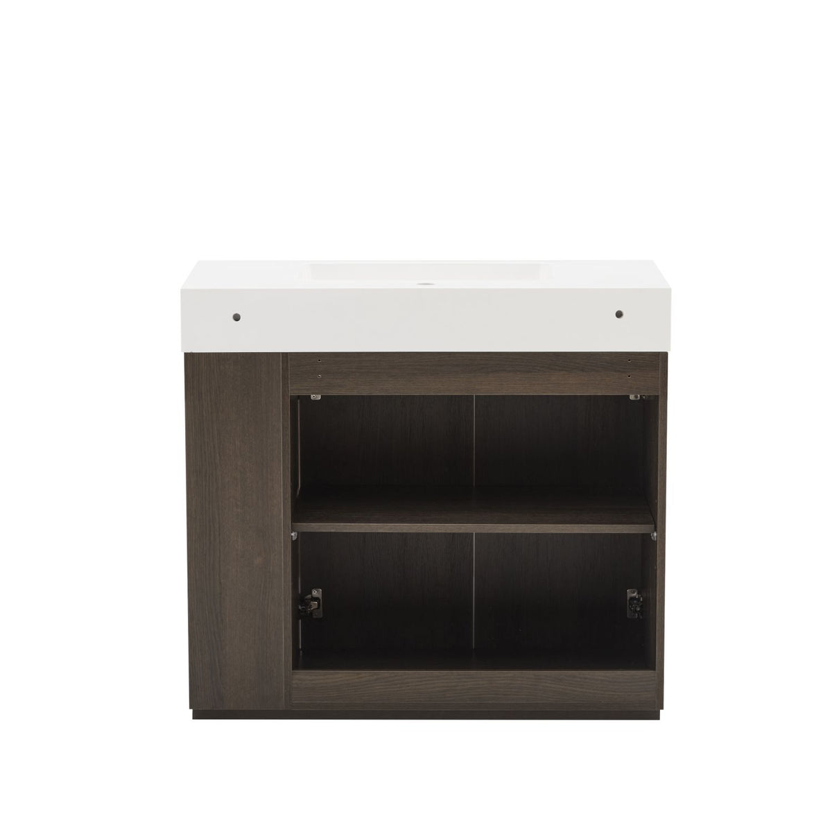 GALAN 36F" Smoked Oak Bathroom Vanity with Sink, Large Storage Freestanding Bathroom Vanity for Modern Bathroom, One-Piece White Sink Basin without Drain and Faucet, KD