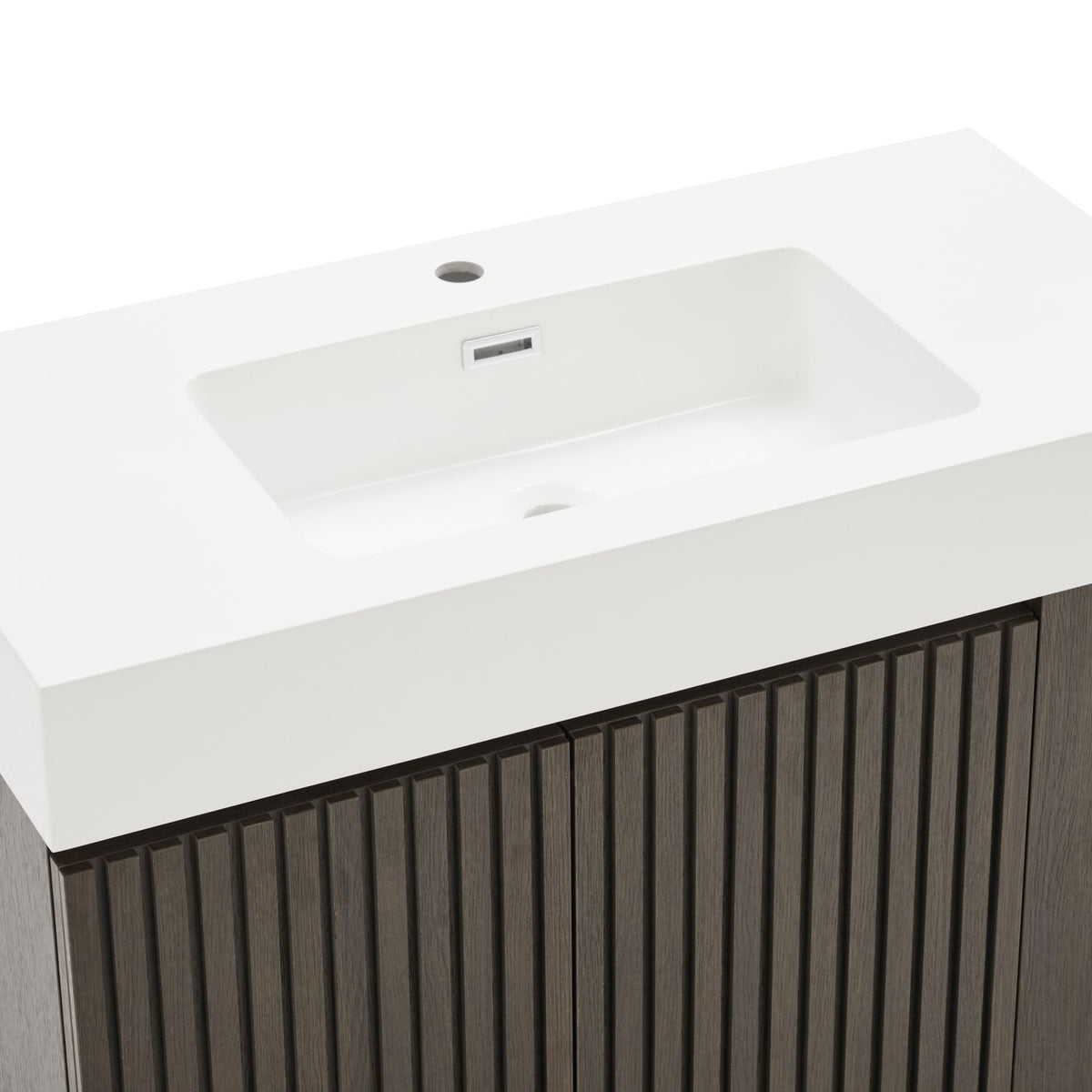 GALAN 36F" Smoked Oak Bathroom Vanity with Sink, Large Storage Freestanding Bathroom Vanity for Modern Bathroom, One-Piece White Sink Basin without Drain and Faucet, KD