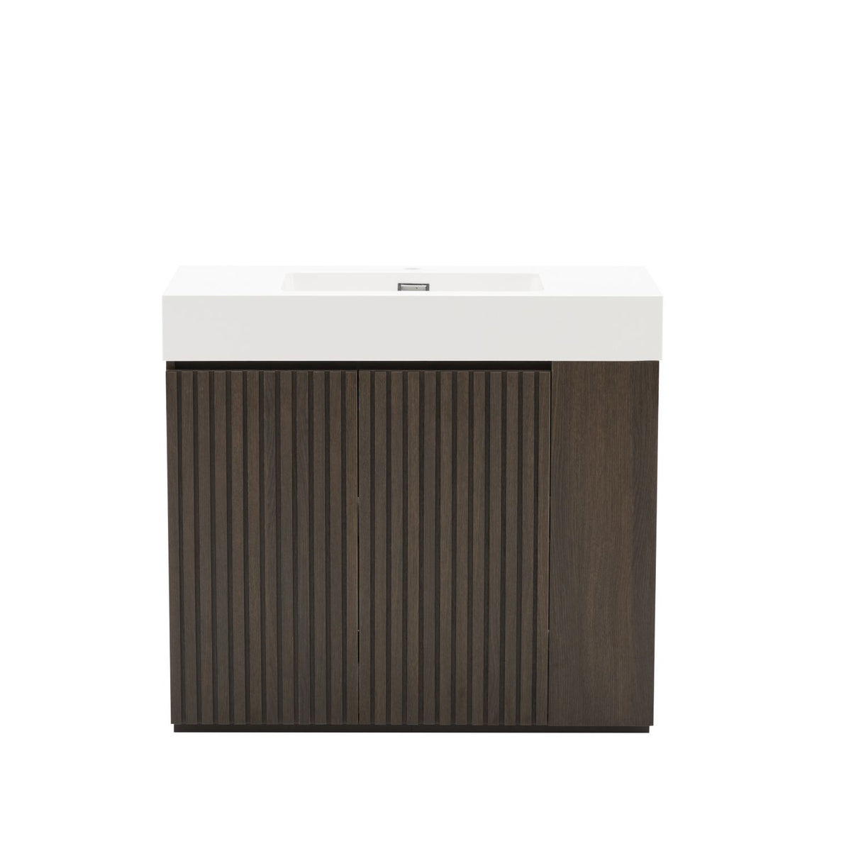 GALAN 36F" Smoked Oak Bathroom Vanity with Sink, Large Storage Freestanding Bathroom Vanity for Modern Bathroom, One-Piece White Sink Basin without Drain and Faucet, KD