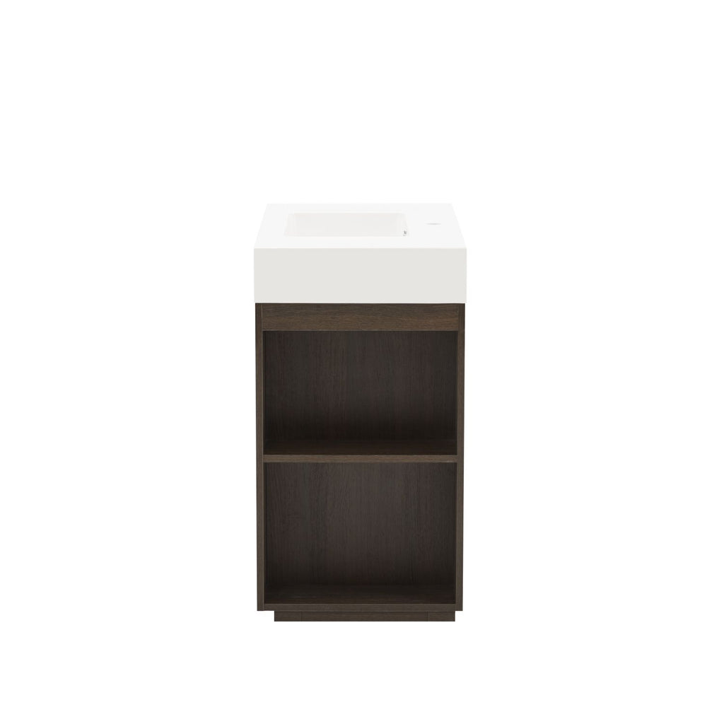 GALAN 36F" Smoked Oak Bathroom Vanity with Sink, Large Storage Freestanding Bathroom Vanity for Modern Bathroom, One-Piece White Sink Basin without Drain and Faucet, KD