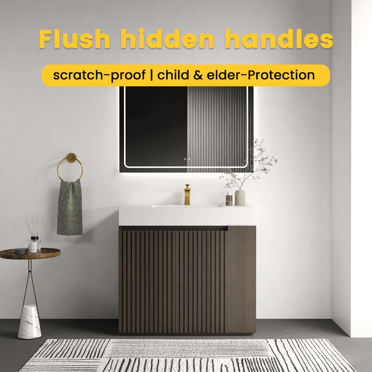 GALAN 36F" Smoked Oak Bathroom Vanity with Sink, Large Storage Freestanding Bathroom Vanity for Modern Bathroom, One-Piece White Sink Basin without Drain and Faucet, KD