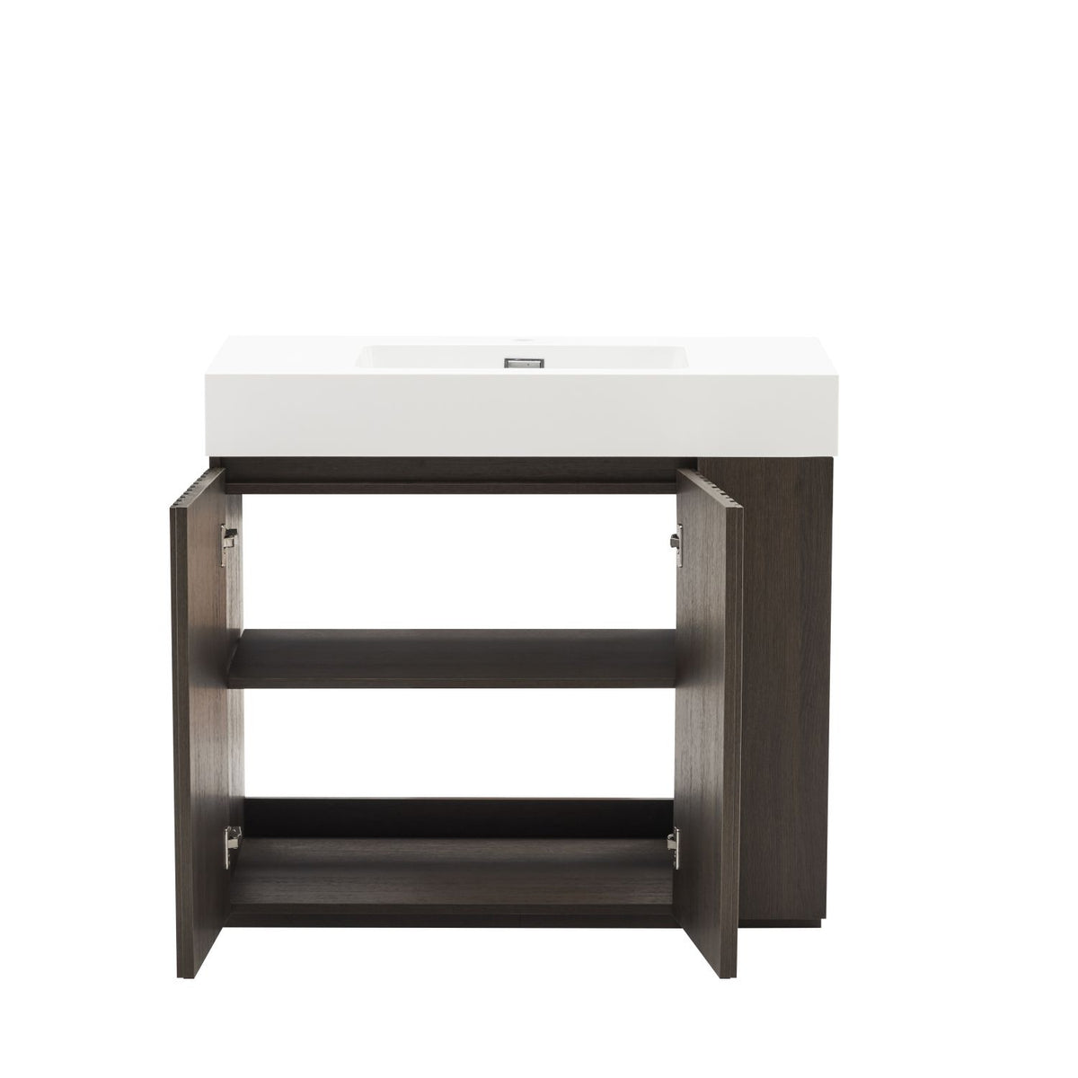 GALAN 36F" Smoked Oak Bathroom Vanity with Sink, Large Storage Freestanding Bathroom Vanity for Modern Bathroom, One-Piece White Sink Basin without Drain and Faucet, KD