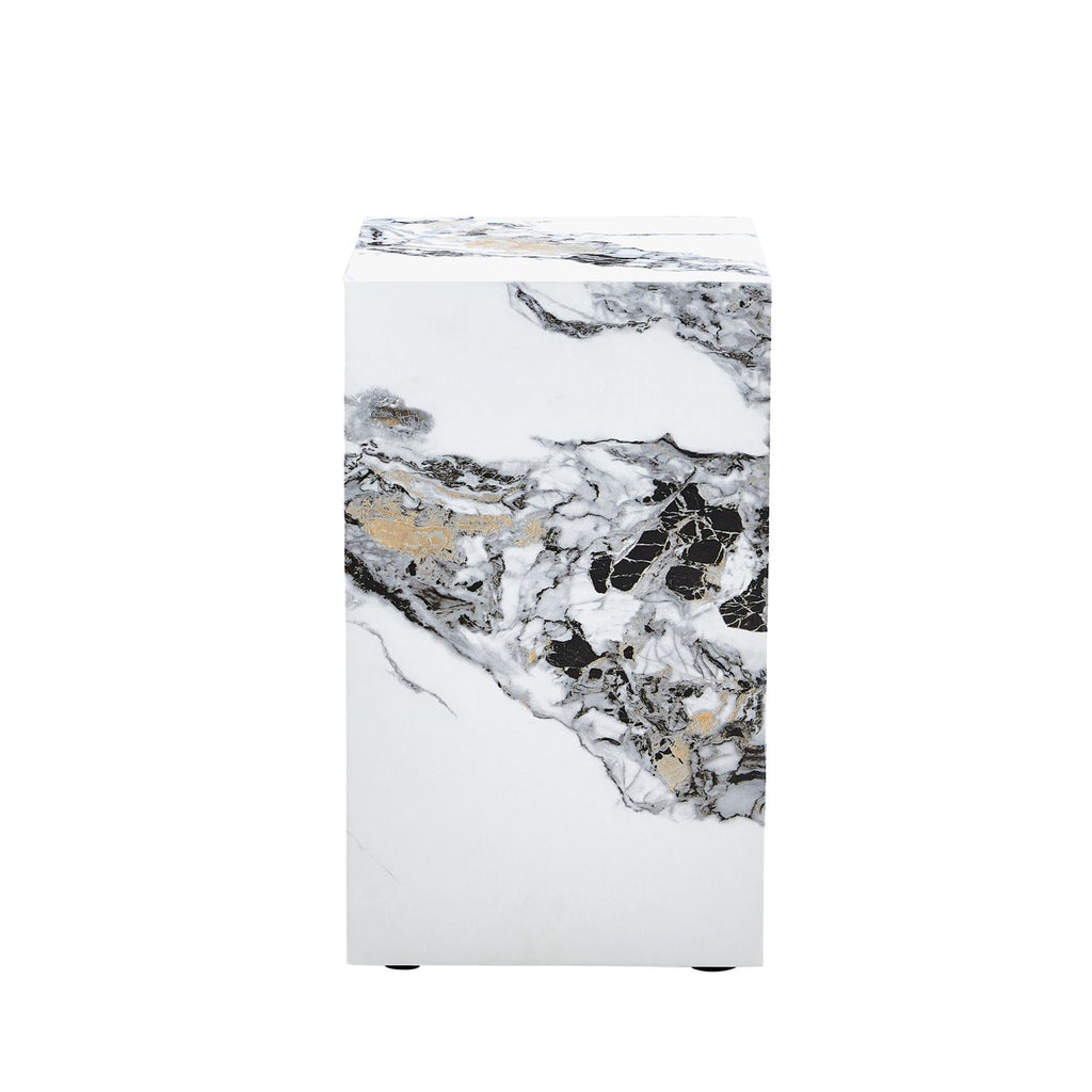 Elevate your living space with this modern MDF coffee table, which showcases white marble textured patterns. It is characterized by stylish design.11.8x11.8x19.7 inches,W1151119519