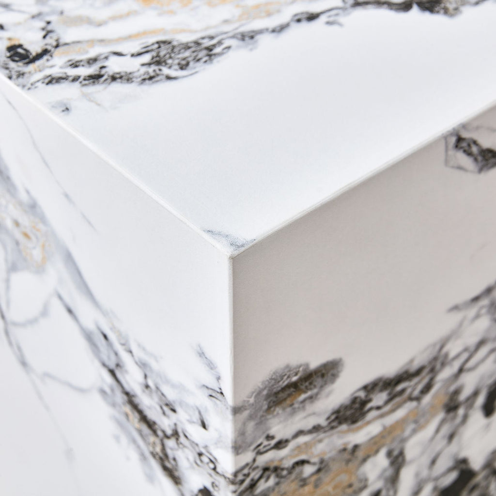 Elevate your living space with this modern MDF coffee table, which showcases white marble textured patterns. It is characterized by stylish design.11.8x11.8x19.7 inches,W1151119519