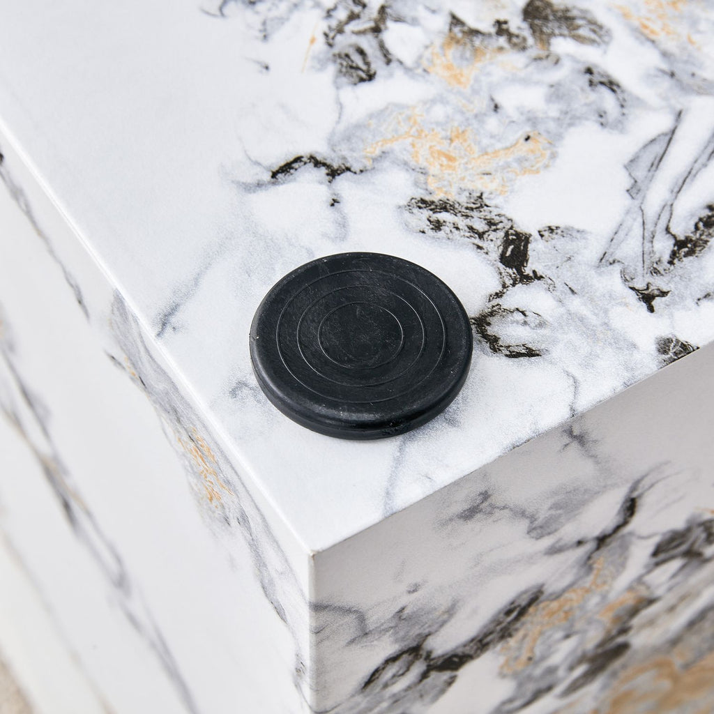 Elevate your living space with this modern MDF coffee table, which showcases white marble textured patterns. It is characterized by stylish design.11.8x11.8x19.7 inches,W1151119519