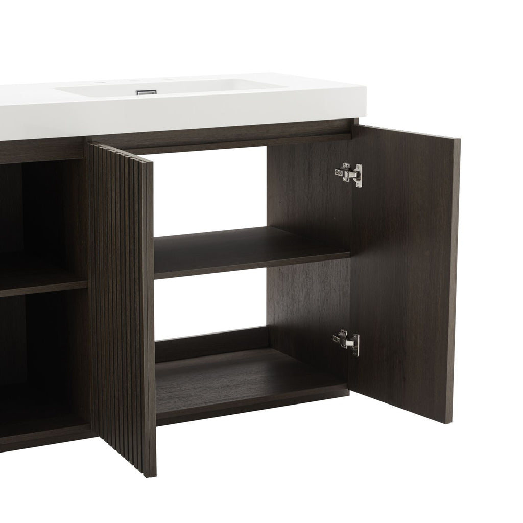 GALAN 72F" Smoked Oak Bathroom Vanity with Sink, Large Storage Freestanding Bathroom Vanity for Modern Bathroom, One-Piece White Sink Basin without Drain and Faucet, LTL