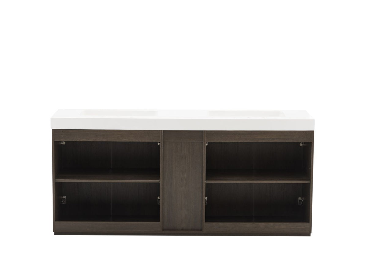 GALAN 72F" Smoked Oak Bathroom Vanity with Sink, Large Storage Freestanding Bathroom Vanity for Modern Bathroom, One-Piece White Sink Basin without Drain and Faucet, LTL