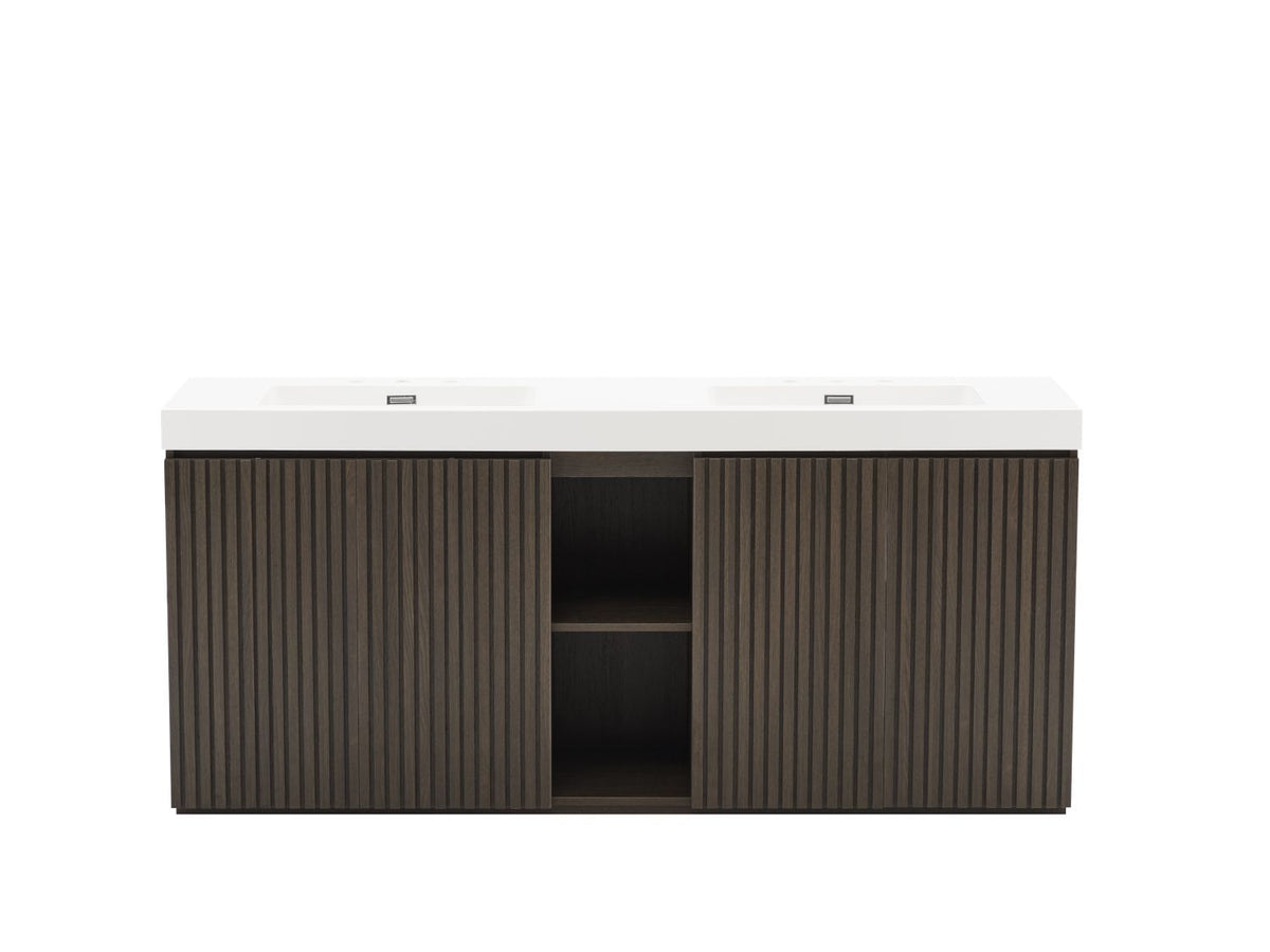GALAN 72F" Smoked Oak Bathroom Vanity with Sink, Large Storage Freestanding Bathroom Vanity for Modern Bathroom, One-Piece White Sink Basin without Drain and Faucet, LTL