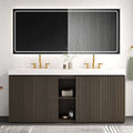 GALAN 72F" Smoked Oak Bathroom Vanity with Sink, Large Storage Freestanding Bathroom Vanity for Modern Bathroom, One-Piece White Sink Basin without Drain and Faucet, LTL