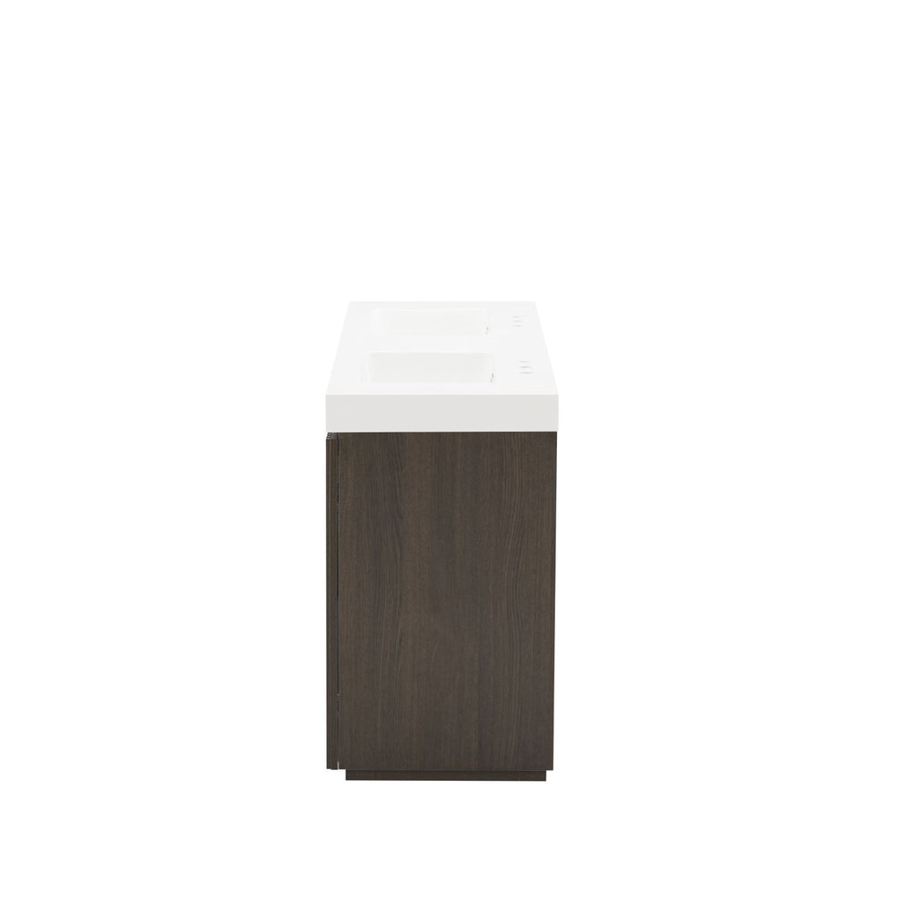 GALAN 72F" Smoked Oak Bathroom Vanity with Sink, Large Storage Freestanding Bathroom Vanity for Modern Bathroom, One-Piece White Sink Basin without Drain and Faucet, LTL