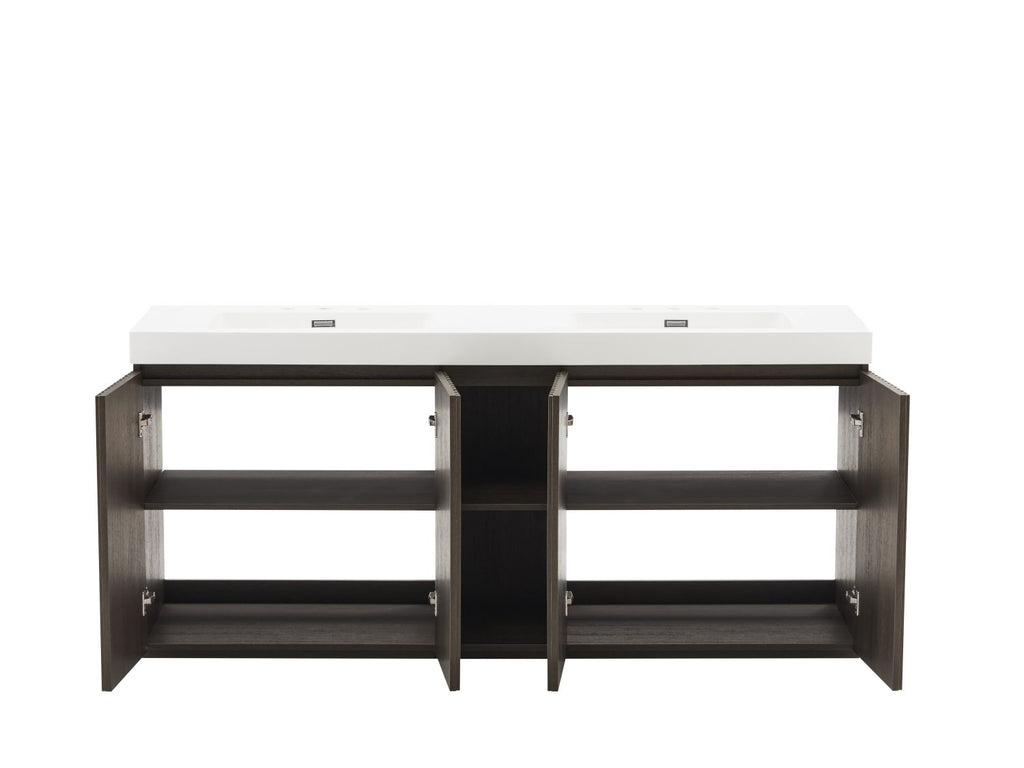 GALAN 72F" Smoked Oak Bathroom Vanity with Sink, Large Storage Freestanding Bathroom Vanity for Modern Bathroom, One-Piece White Sink Basin without Drain and Faucet, LTL