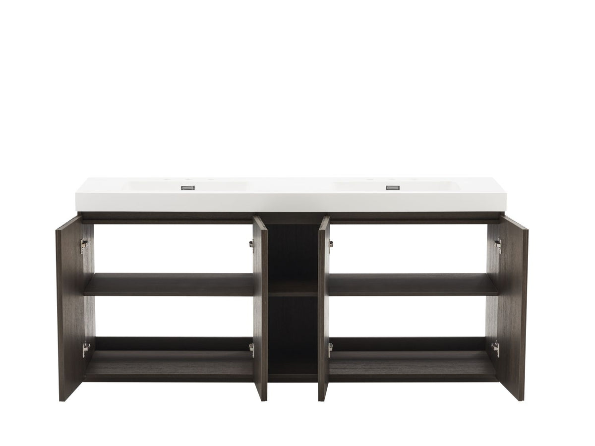 GALAN 72F" Smoked Oak Bathroom Vanity with Sink, Large Storage Freestanding Bathroom Vanity for Modern Bathroom, One-Piece White Sink Basin without Drain and Faucet, LTL