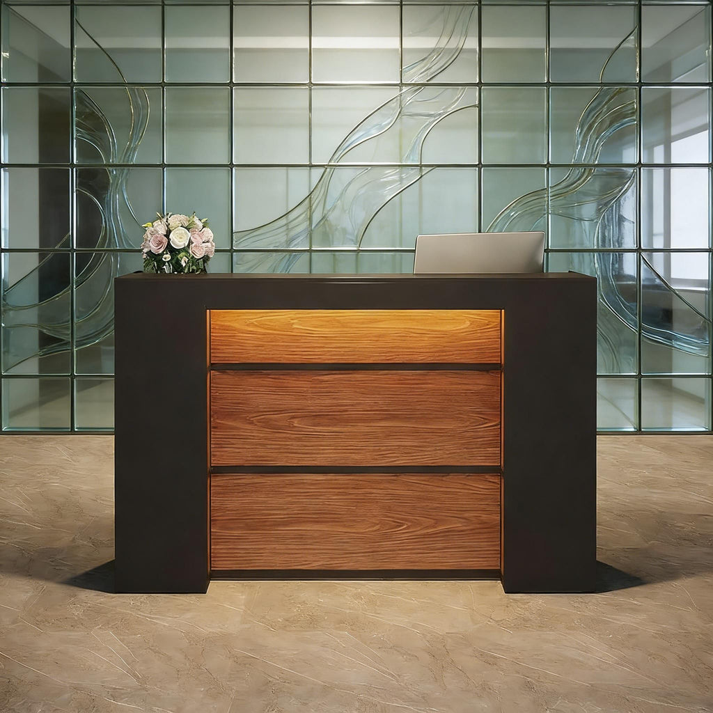 Modern Reception Desk, Large Counter Table Front Desk with LED Lights