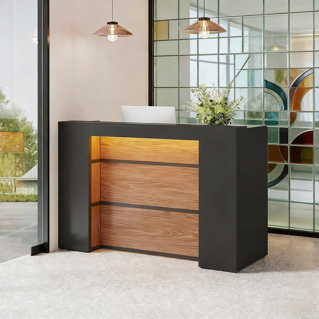 Modern Reception Desk, Large Counter Table Front Desk with LED Lights
